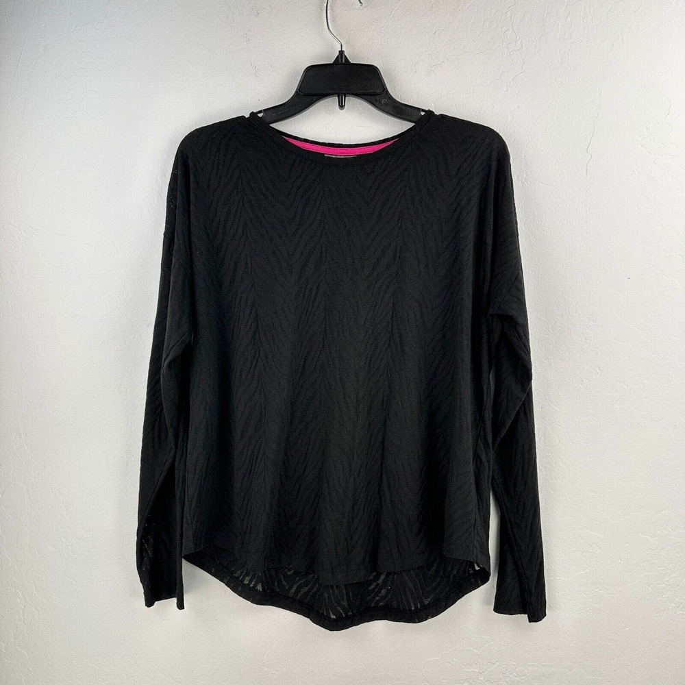 Terez New York Zebra Burnout Top Womens Large Black Athleisure Pilates Yoga
